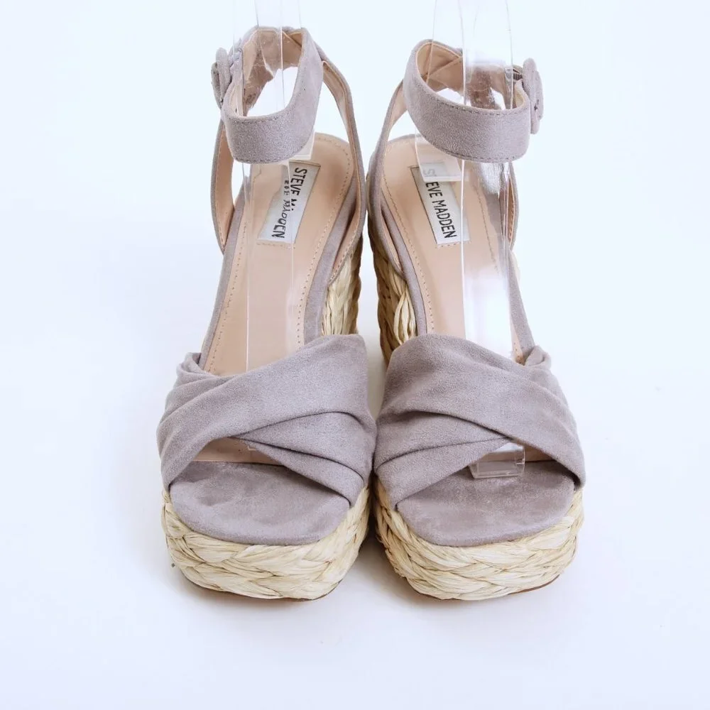Steve Madden Poloma Textile Wedge Sandals Gray Women‎ Size 7.5